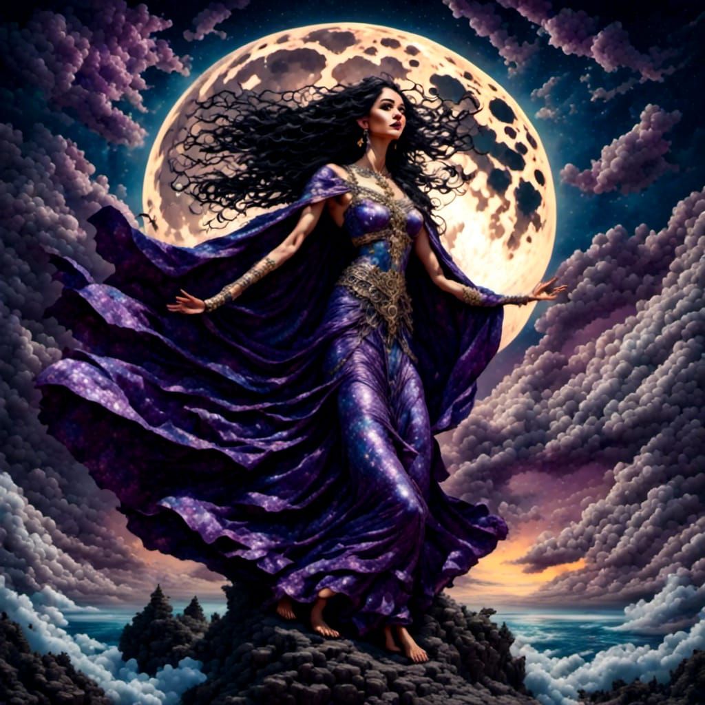Hindu Moon Goddess Praising the Blue Moon