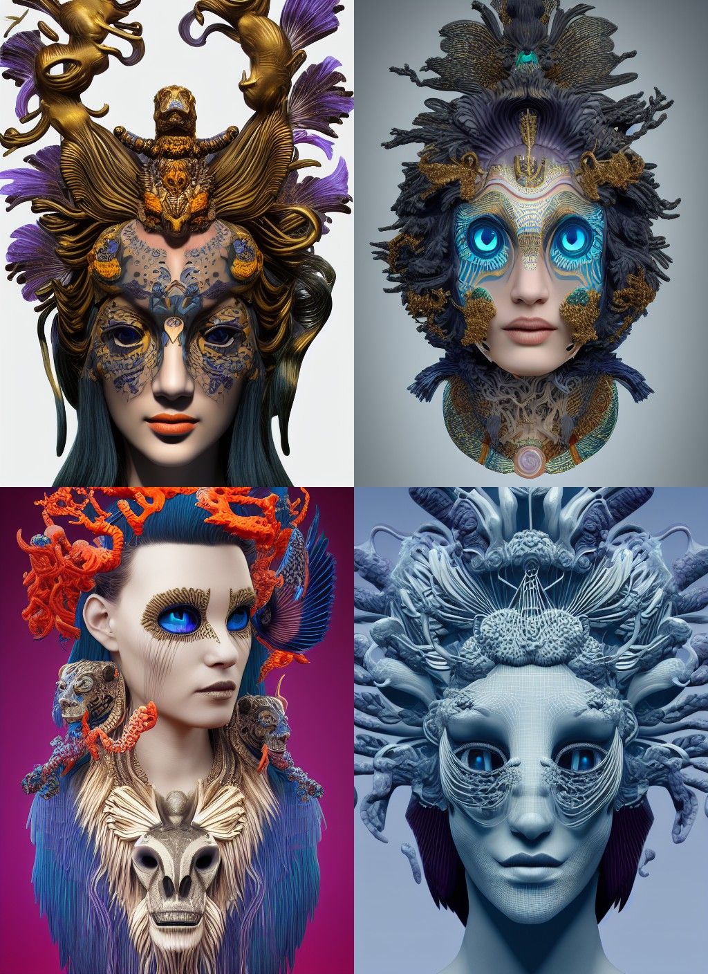 Goddess Profile with Lion Skull in 3D