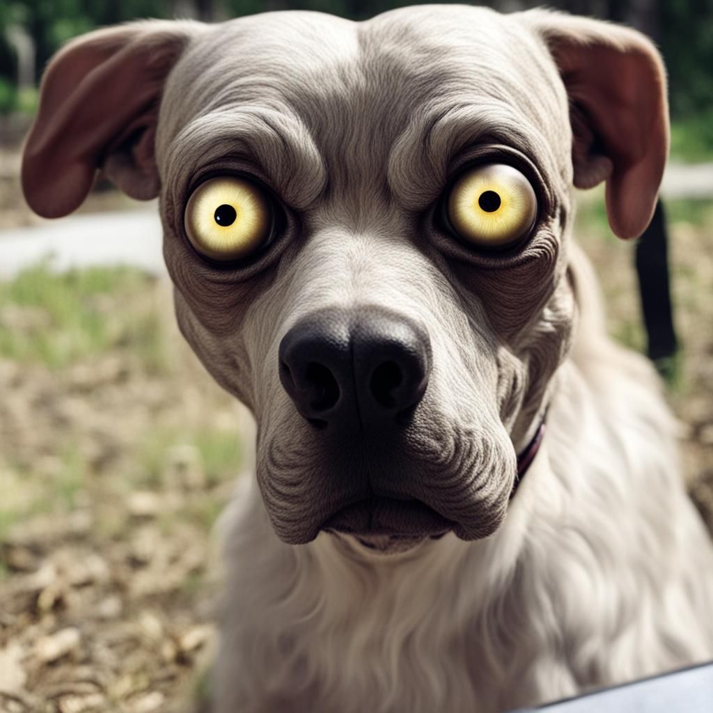 Creepy Dog with Human Eyes: An Unsettling Portrait