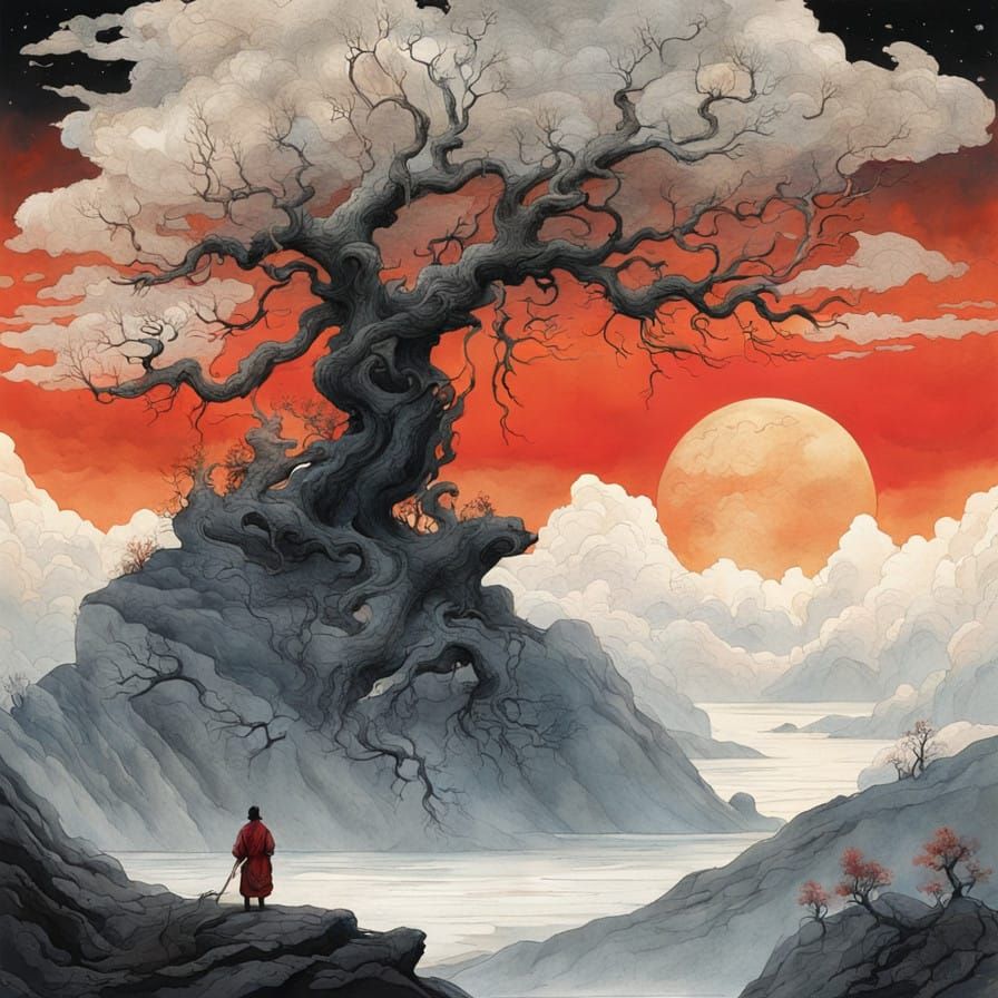 Ethereal Tree Stands Tall in Cosmic Landscape