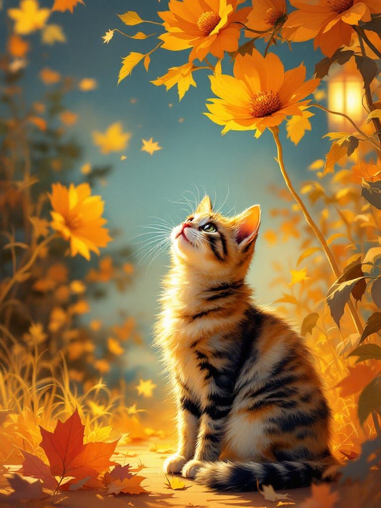 Adorable Cat in Autumn Festival Glow