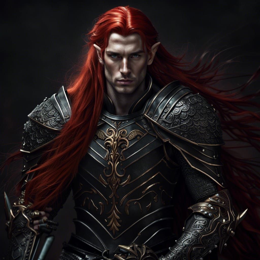 Hyperrealistic Elf Warrior in Black Armor