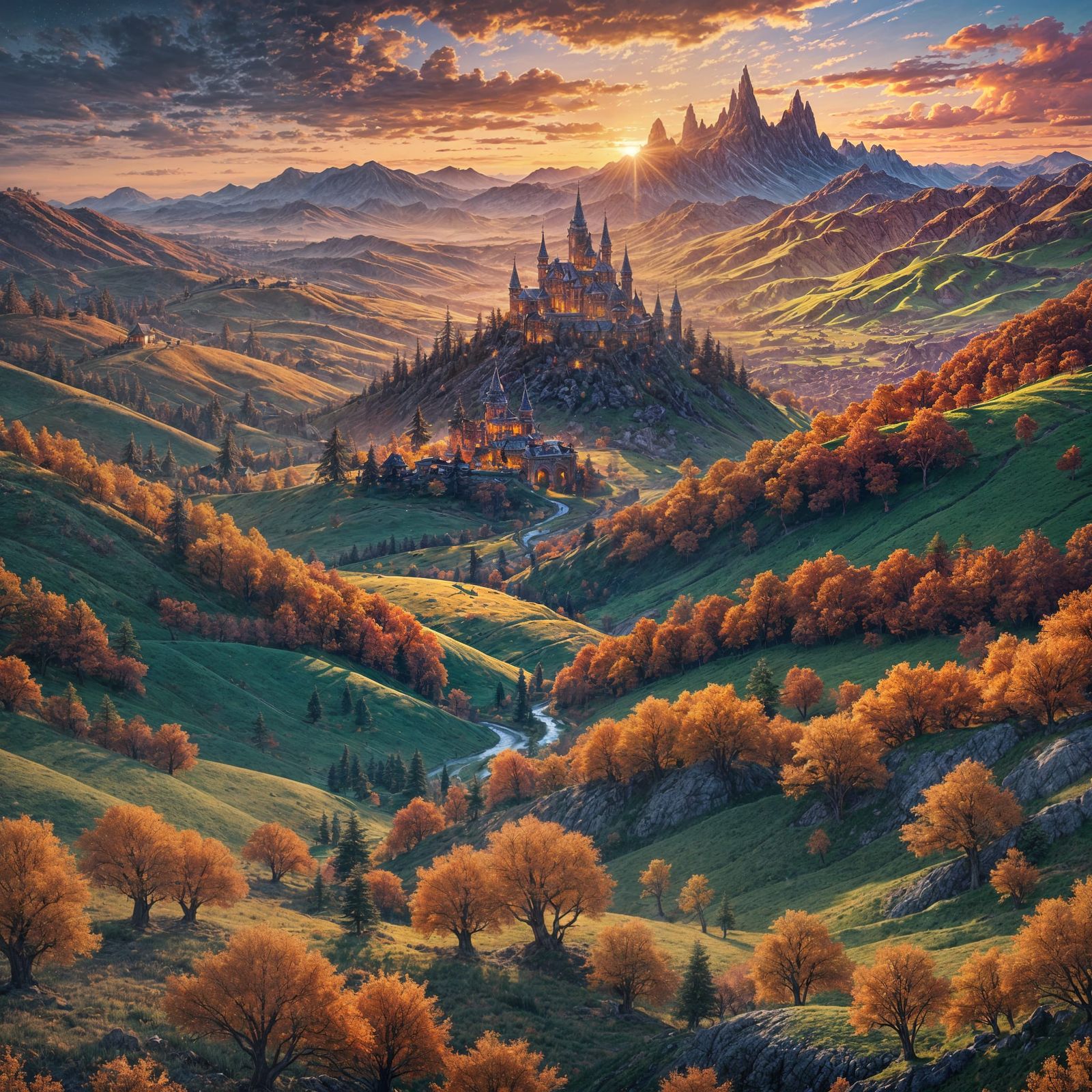 Fantastical Sunset Landscape in Detailed Matte Painting