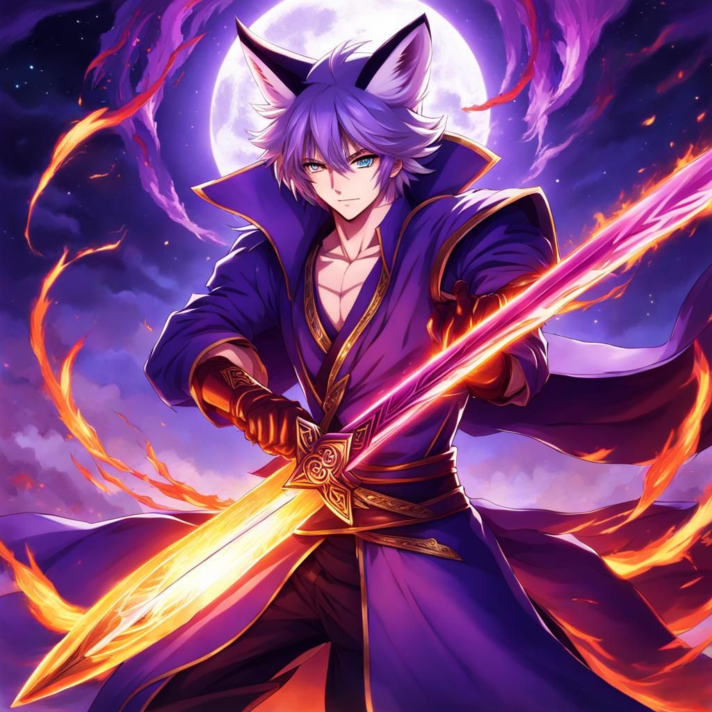 Fox-Human Hybrid Wielding Sword and Casting Spell in Anime S...