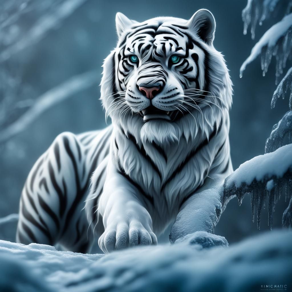 Hyperrealistic Ice Tiger Portrait in HDR