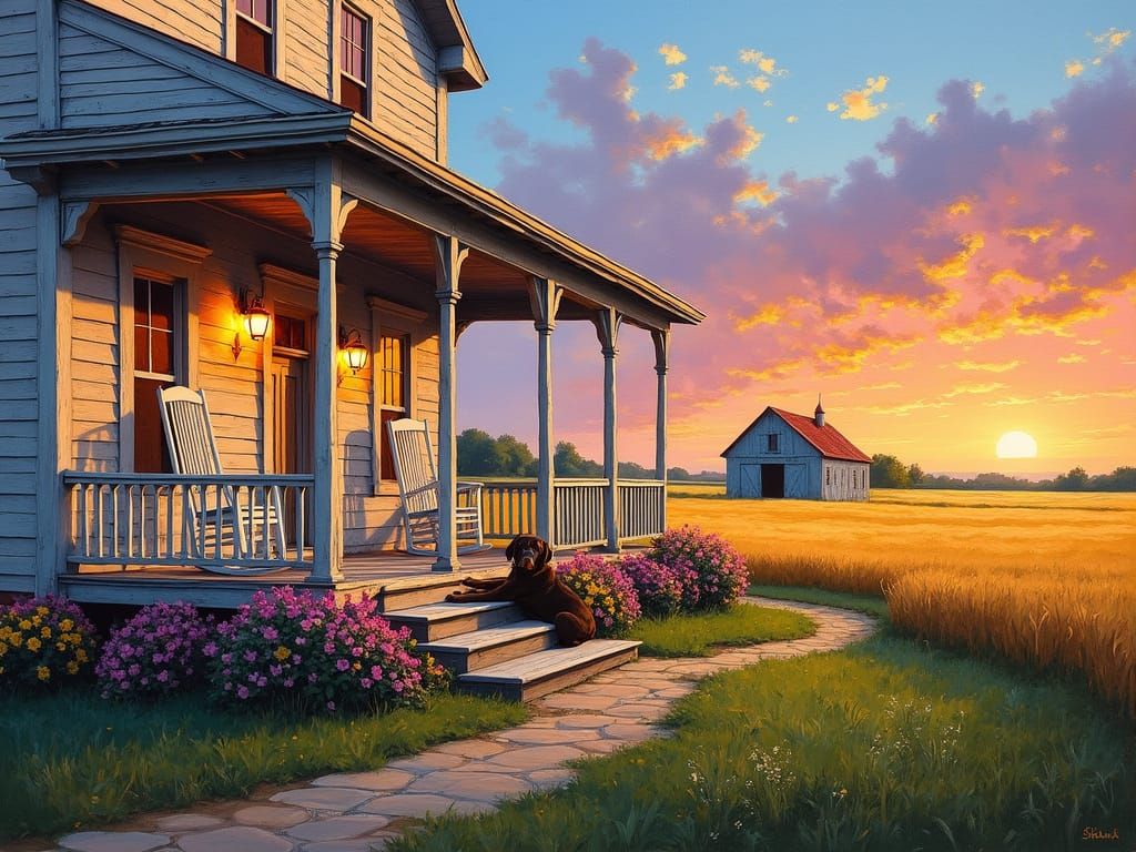 Kansas Farm Sunset: Impressionist Oil Painting