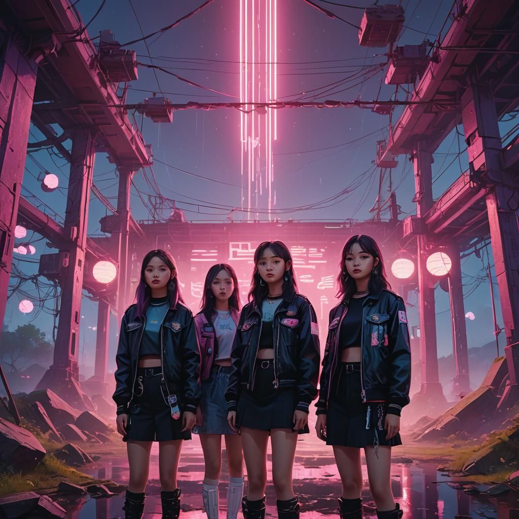 Fantasy K-Pop Icons in a Vibrant Dreamworld