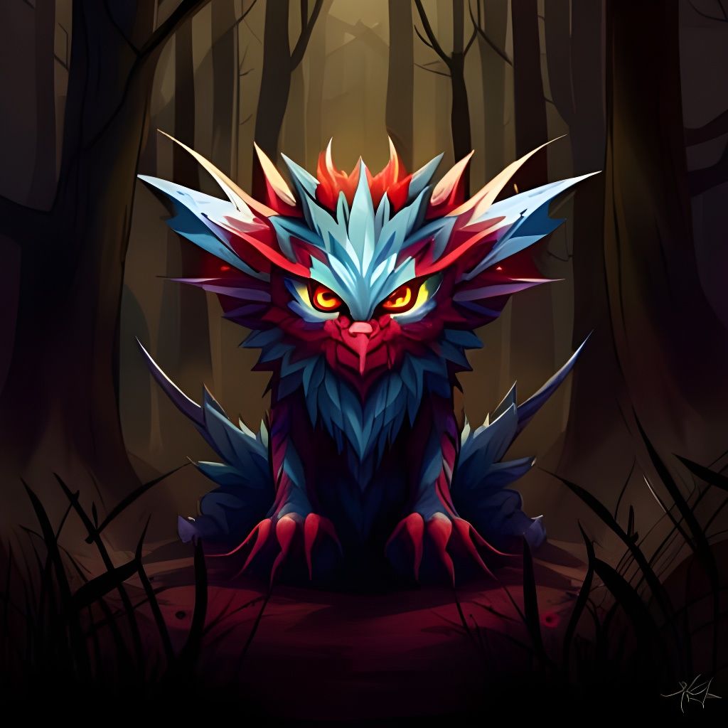 Winged Tiger in Spooky Forest Digital Illustration