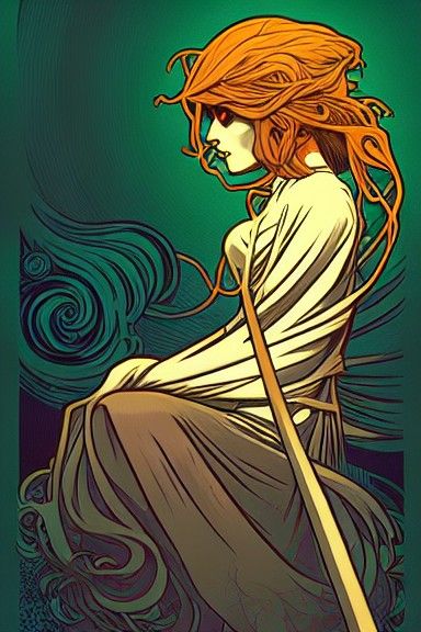 Stylized Character Portrait in Art Nouveau Style