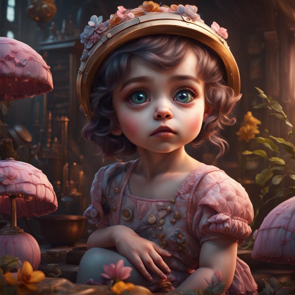 Big Eyes Baby Girl in Detailed Matte Painting