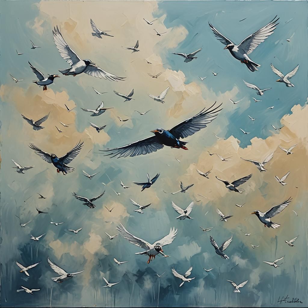 Surreal Painting of Flying in Reality
