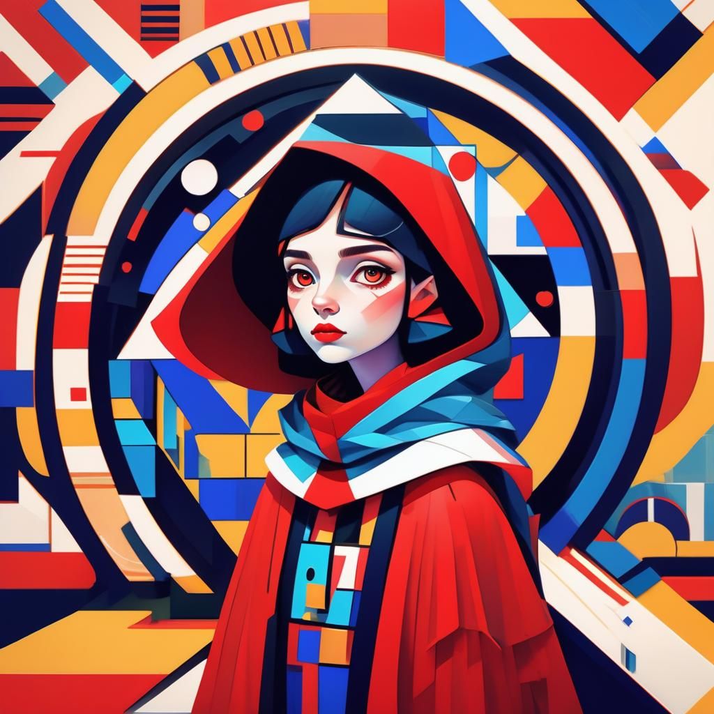 Little Red Riding Hood in Klimt-Inspired Cubism
