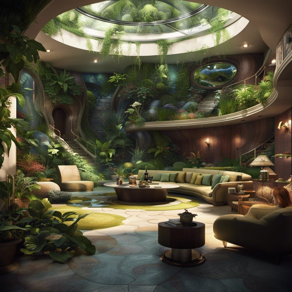Lush Underground House with Central Skylight