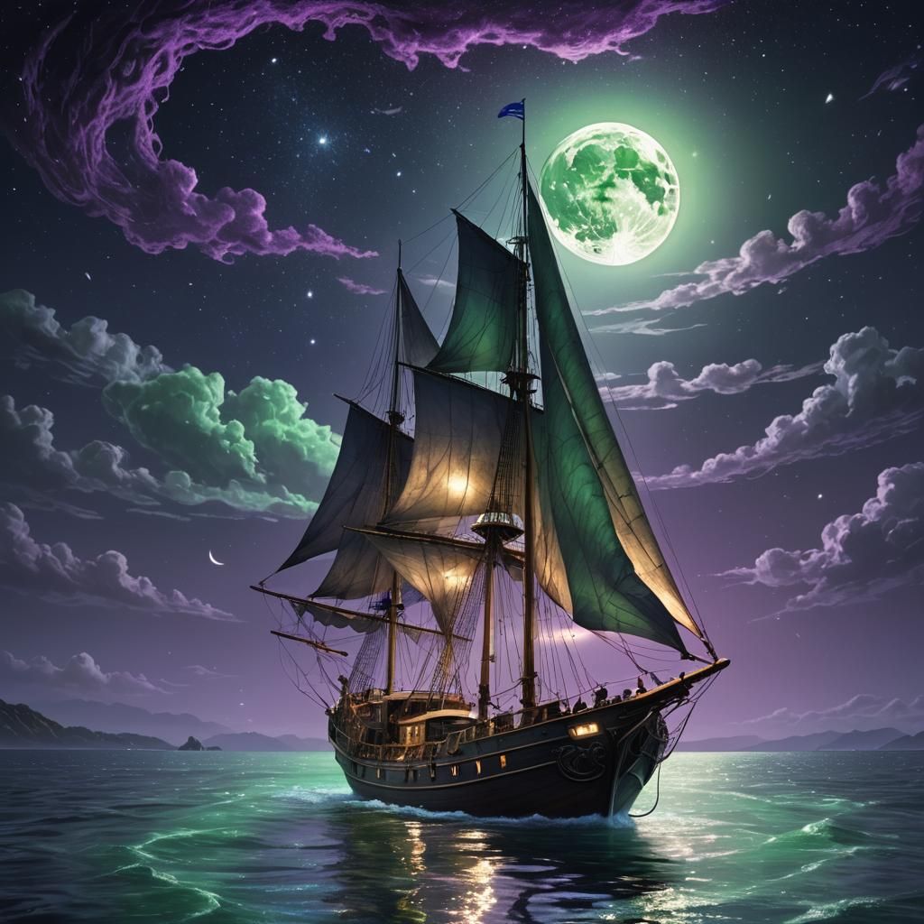Bioluminescent Sailboat Fantasy Art in Unreal Engine