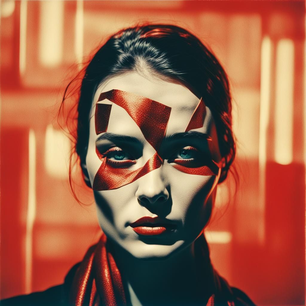 Retro-Futuristic Portrait in Déco Pop Art Kintsugi Style