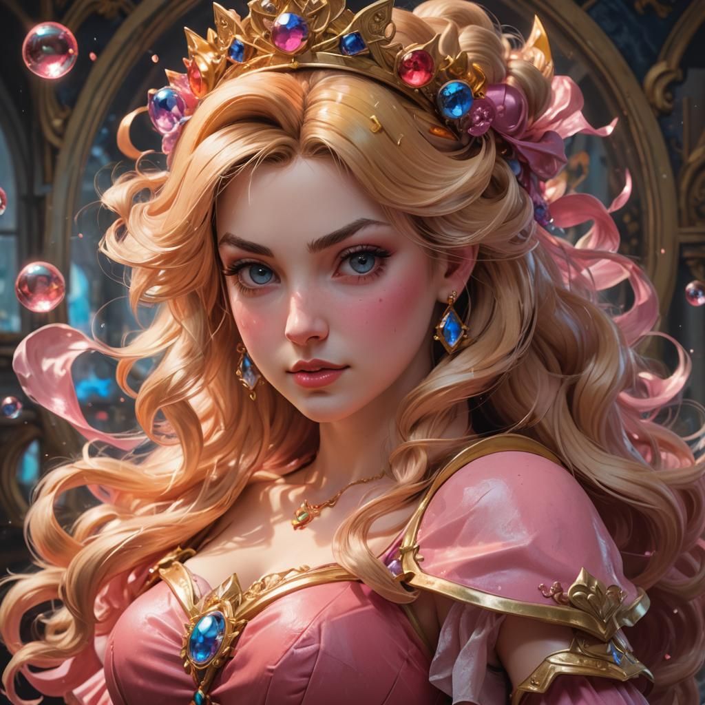 Princess Peach Portrait in Hyperdetailed Style
