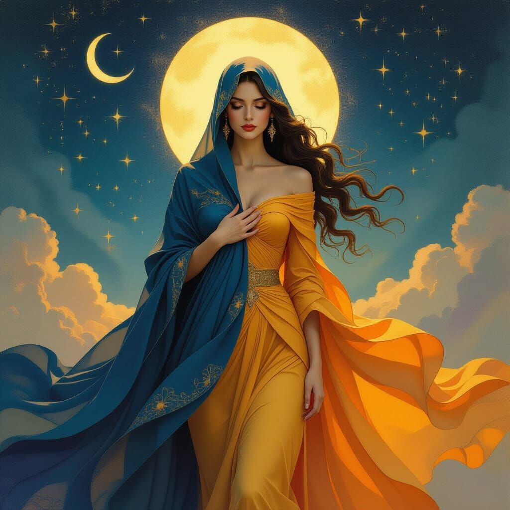 Celestial Goddess of Night and Day Surrealist Painting