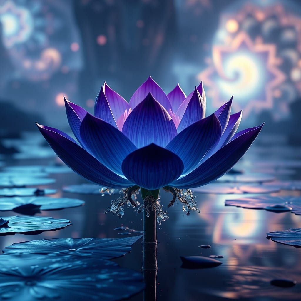 Surreal Midnight Scene with a Majestic Lotus