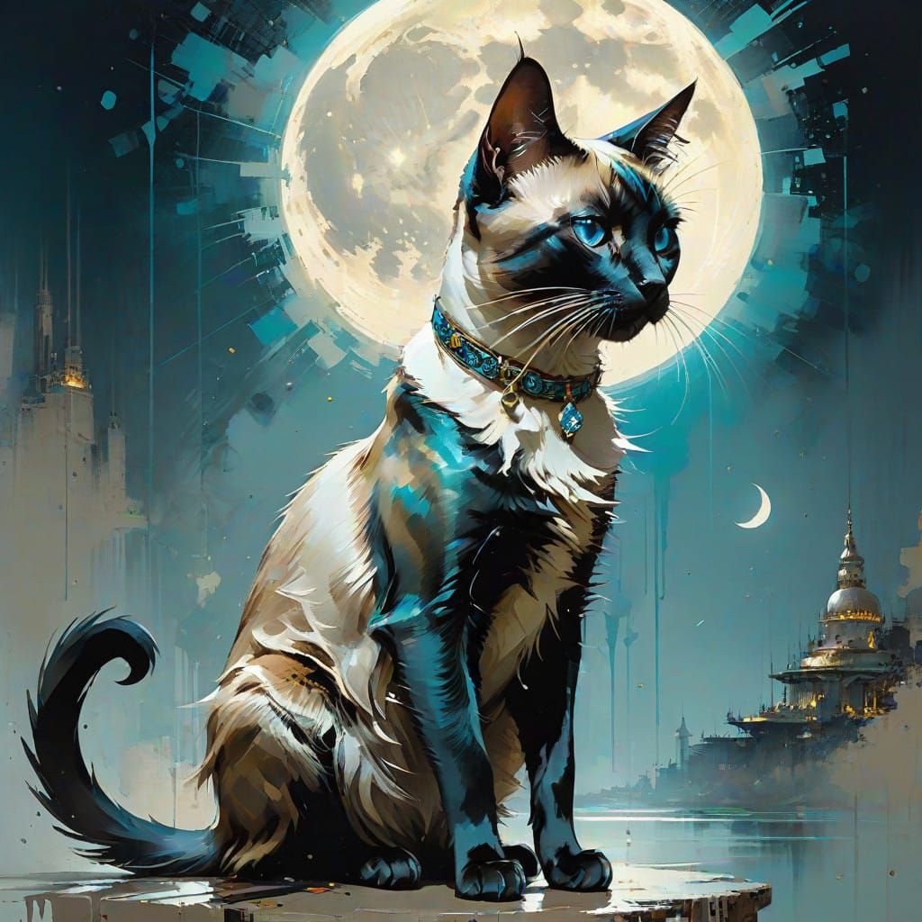 Glamorous Siamese Cat under Dramatic Lighting