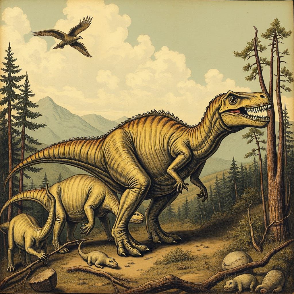 Dinosaurs in a 19th Century Paleontological Setting