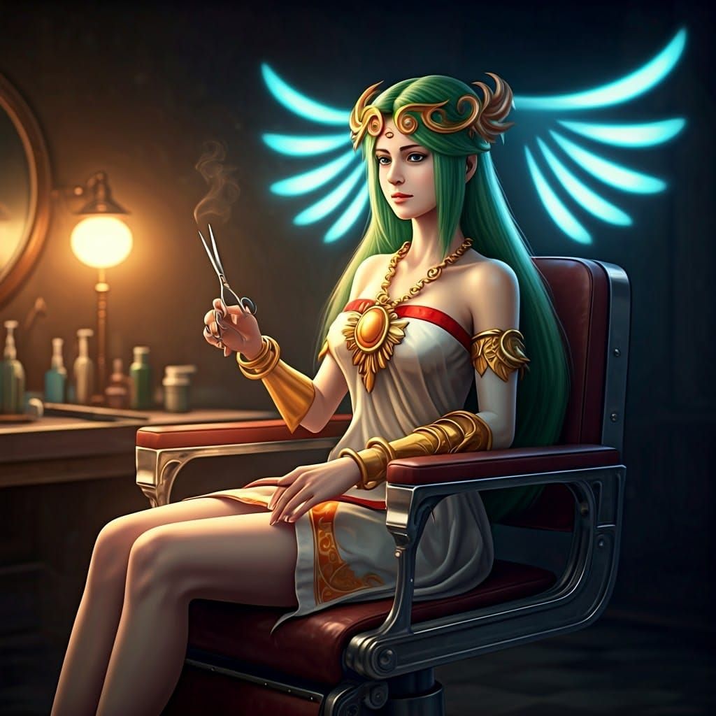 Lady Palutena's Noir Haircut in Hyperrealism Style