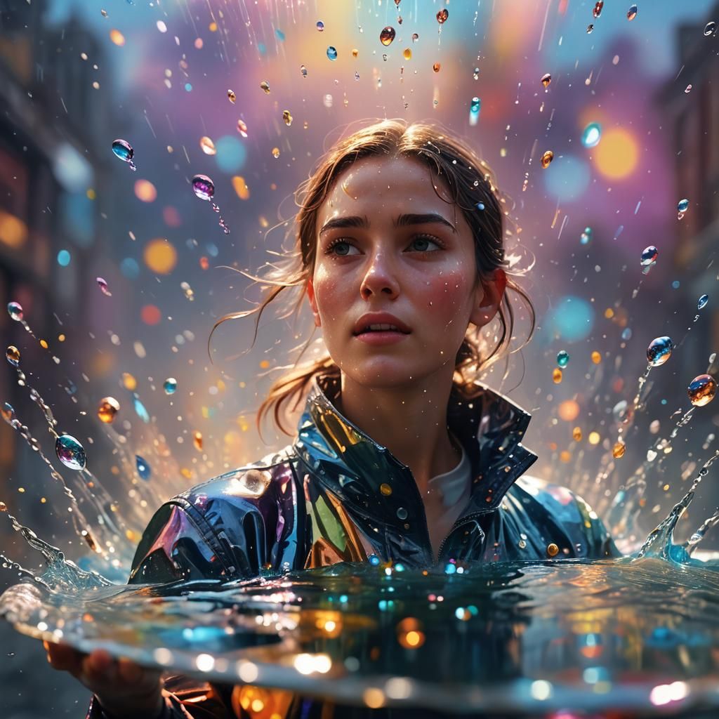 Person Hovering on Plate in Prismatic Light