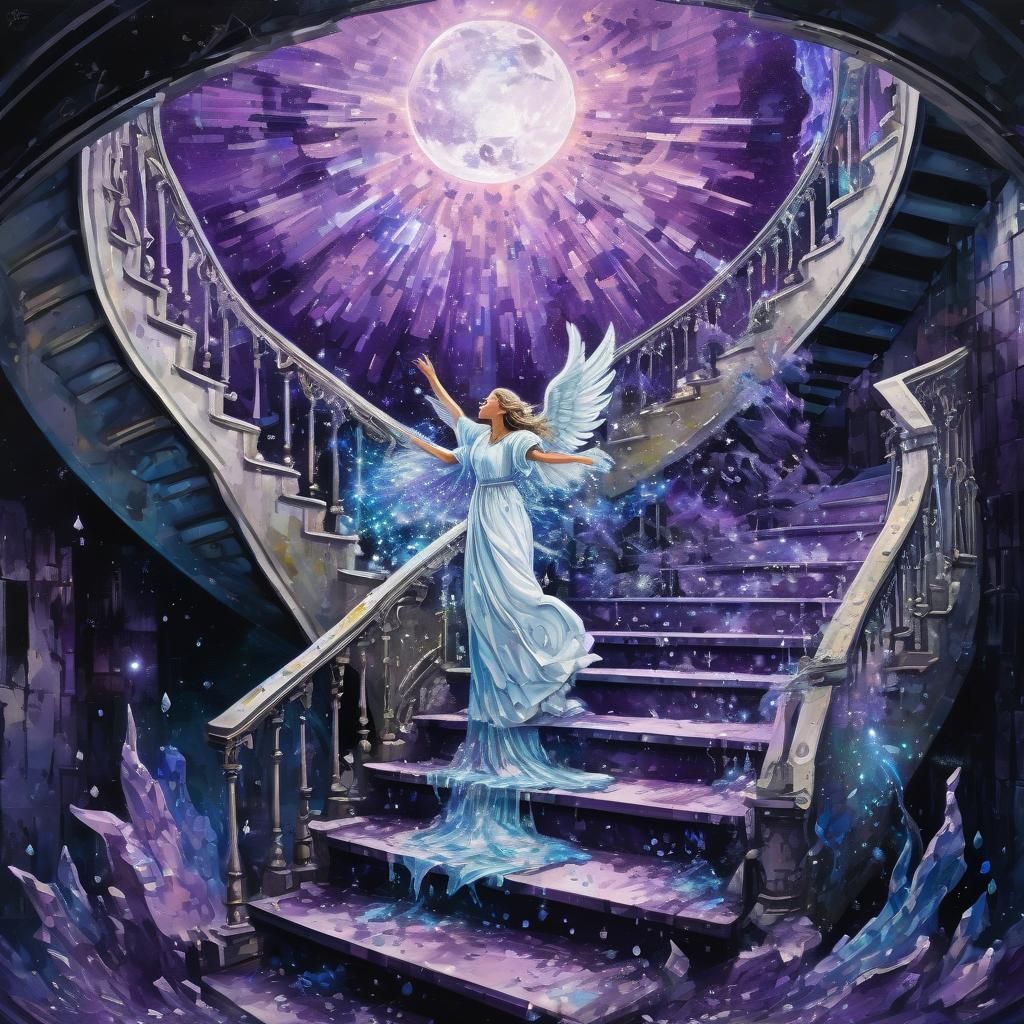 Magical Angel on Violet Flame in Graffiti Art Style