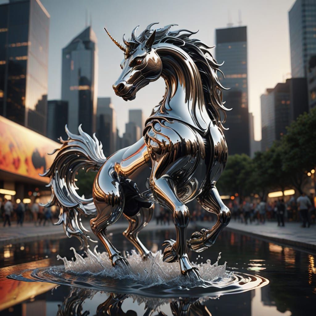 Futuristic Liquid Metal Kirin Sculpture