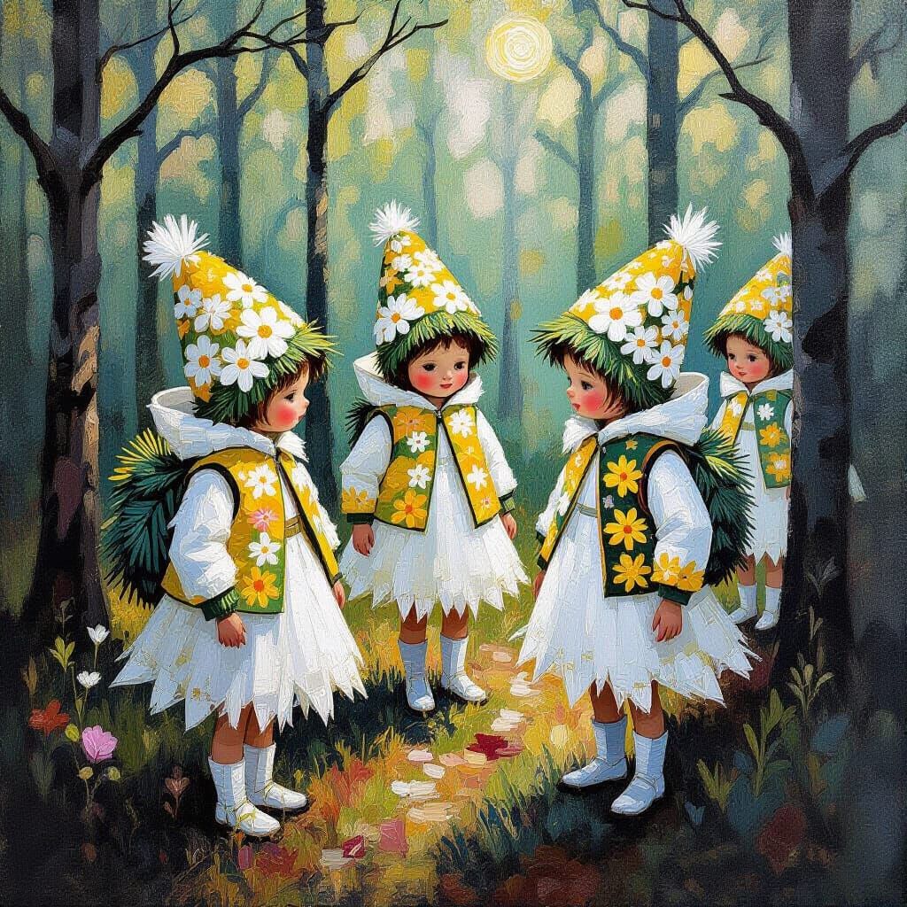 Surreal Forest Folk in Neo-Impressionist Style