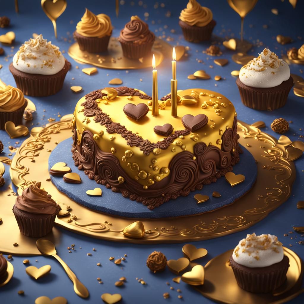 Golden Heart Cake: Detailed Matte Painting
