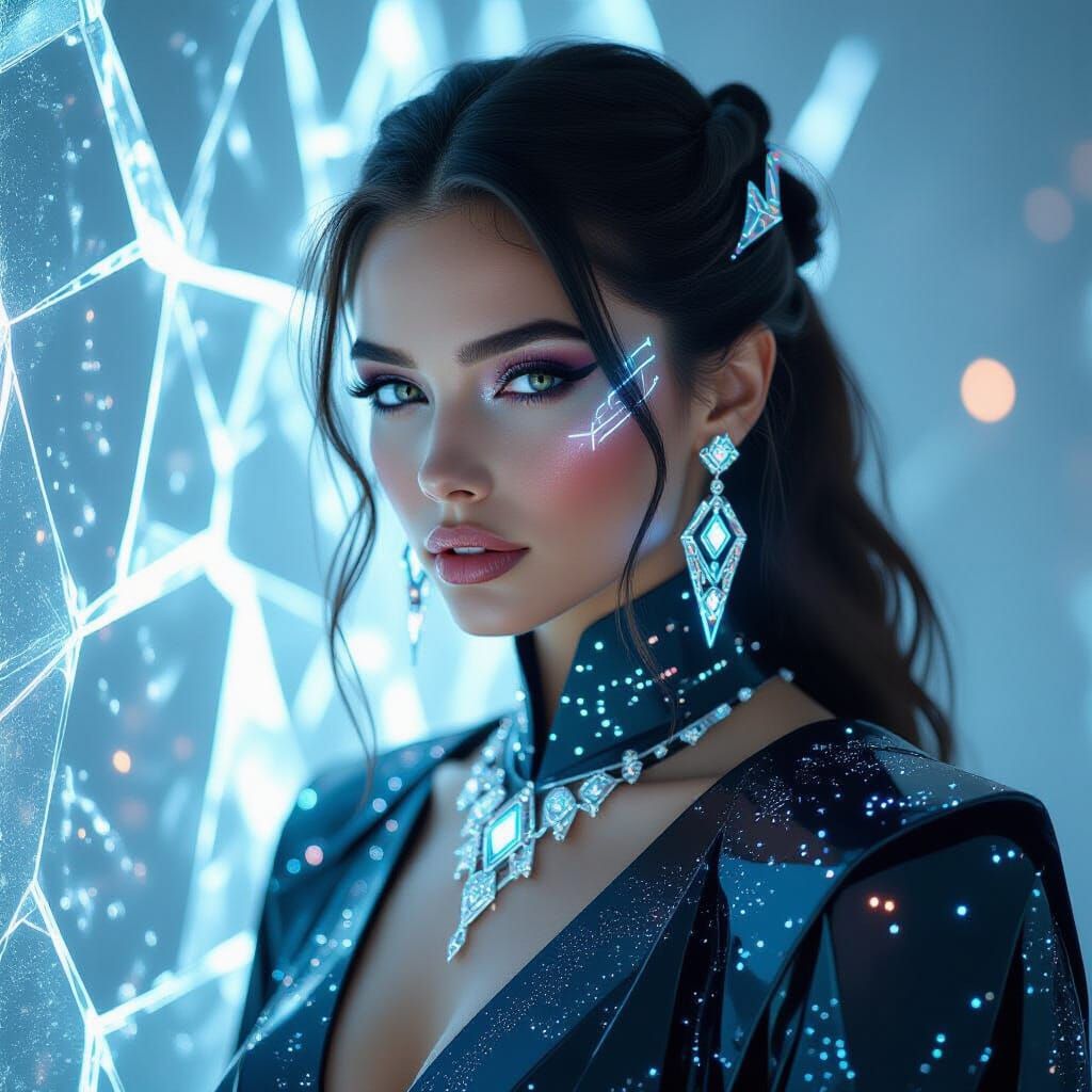 Futuristic Empress in Prismatic Robes with Celestial Glow