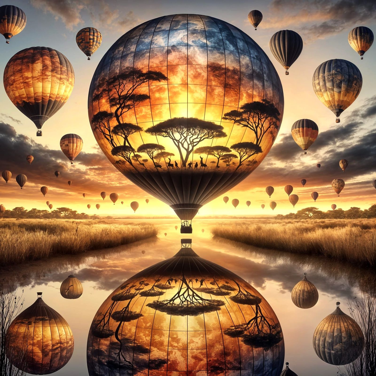Balloon reflection on the African  Savanna