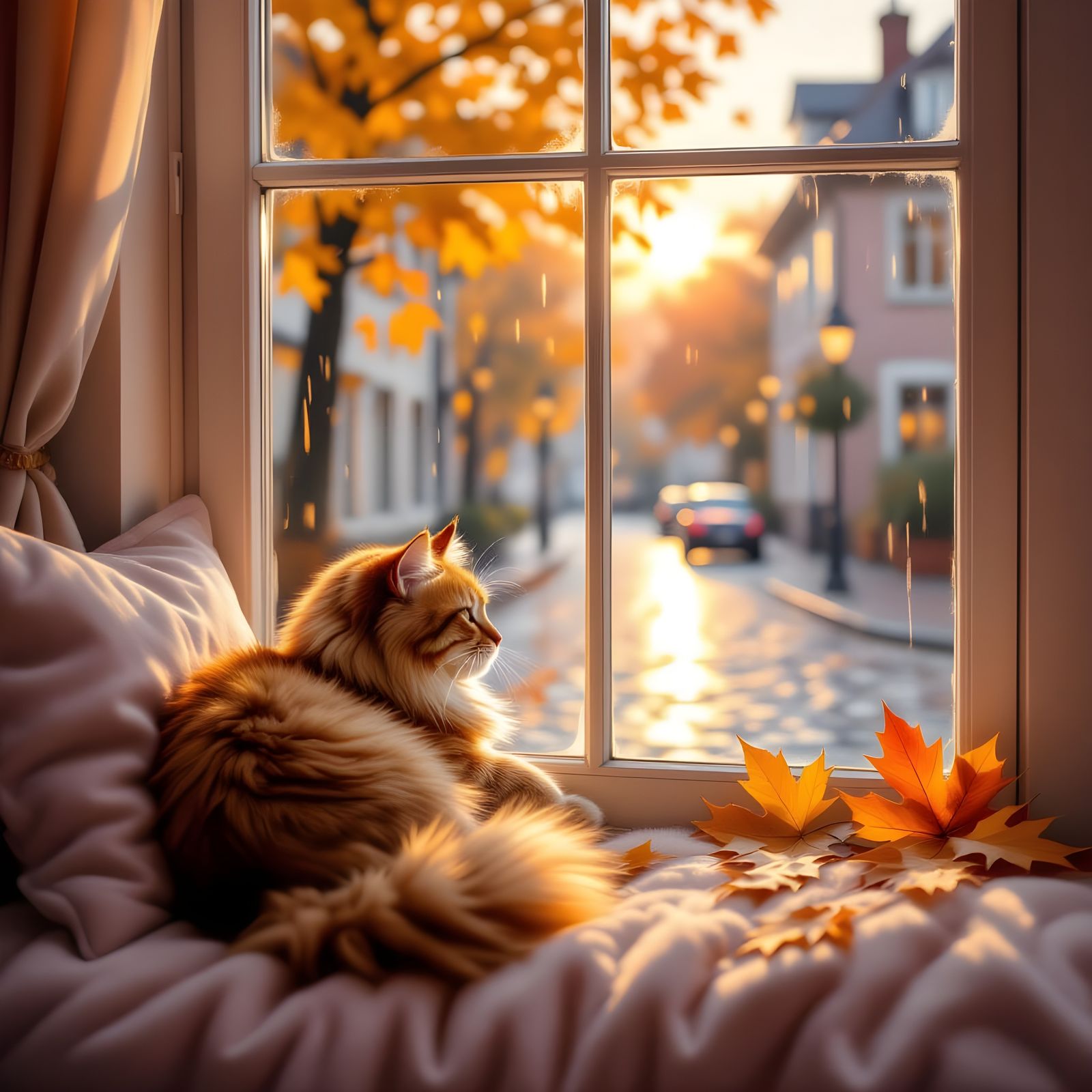 Fluffy Ginger Cat in Warm Afternoon Light