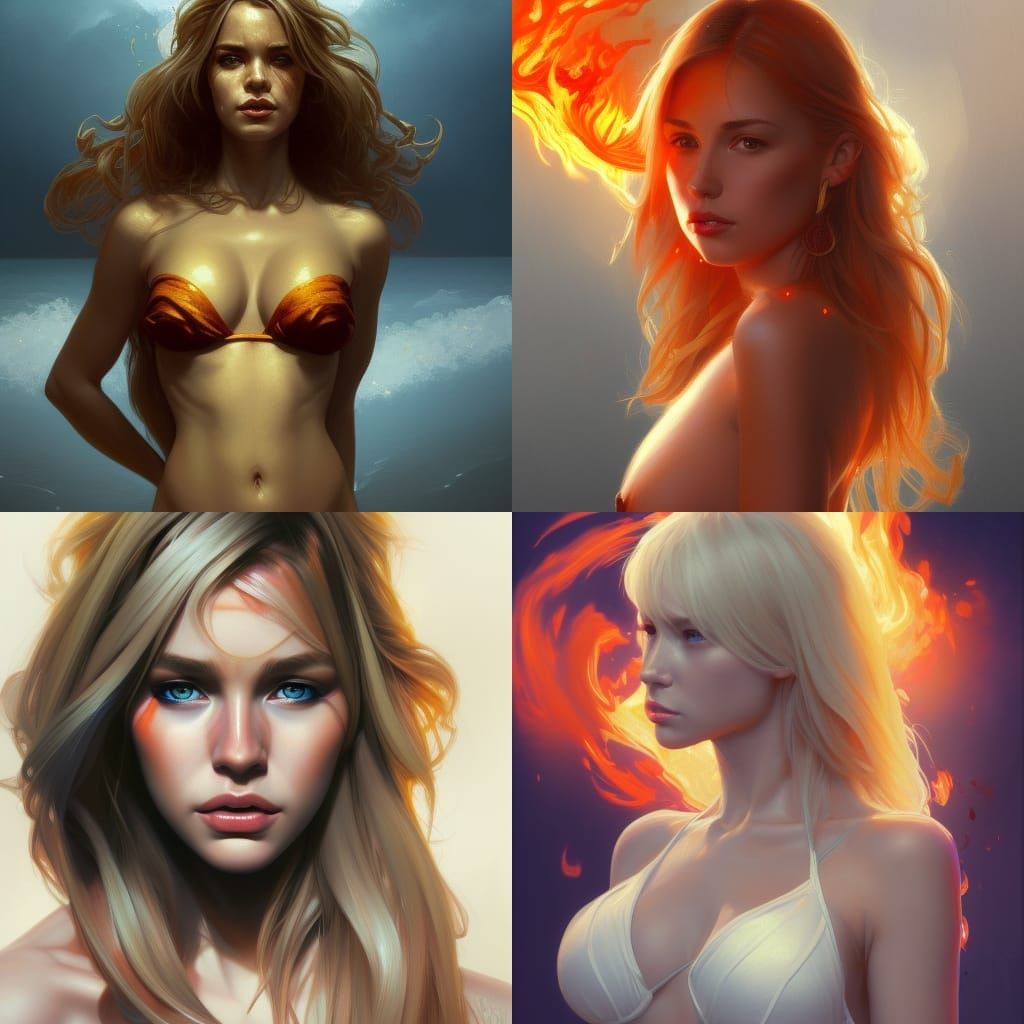 Bikini Blonde Portrait with Lake of Fire
