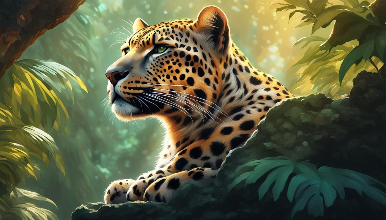 Leopard Surveying Rainforest in Dynamic Lighting