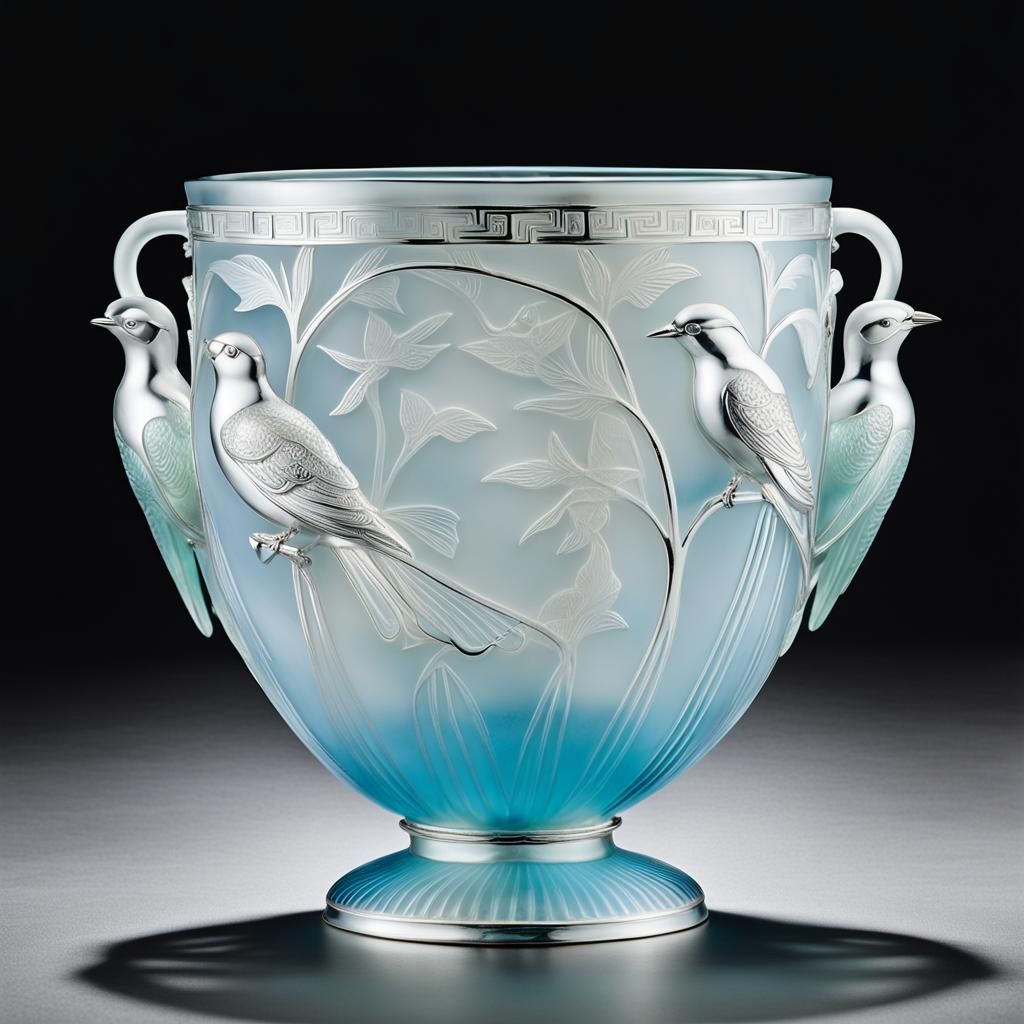 Opalescent Art Deco Vase with Perched Birds