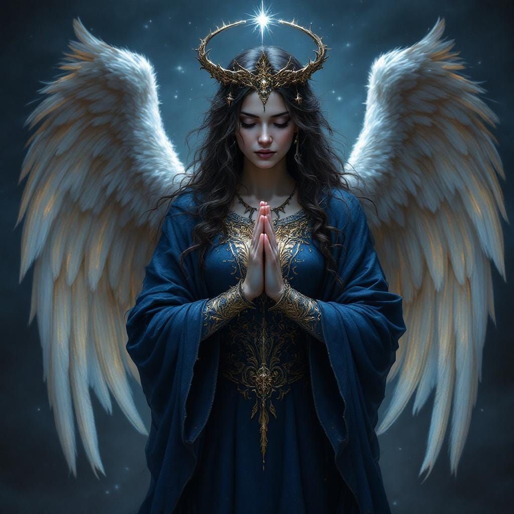 Archangel Selaphiel Portrait in Dark Blue, Fantasy Art