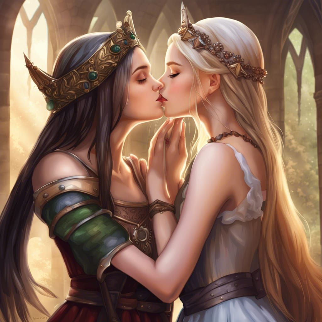 Medieval Fantasy Princesses Share a Kiss