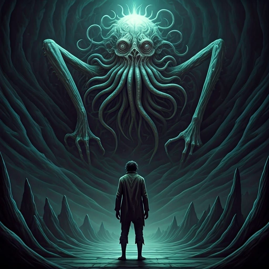 Man Confronts Azathoth in Cosmic Horror Art