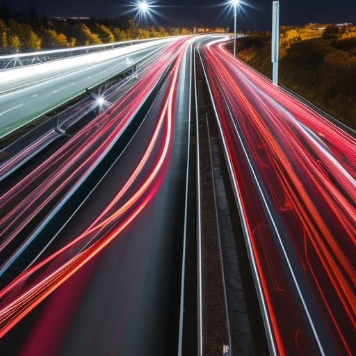 Long Exposure Night Highway: Art Photography