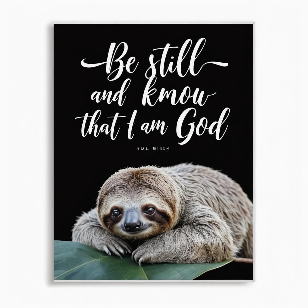 Bible verse with a picture of a sloth on burgundy background