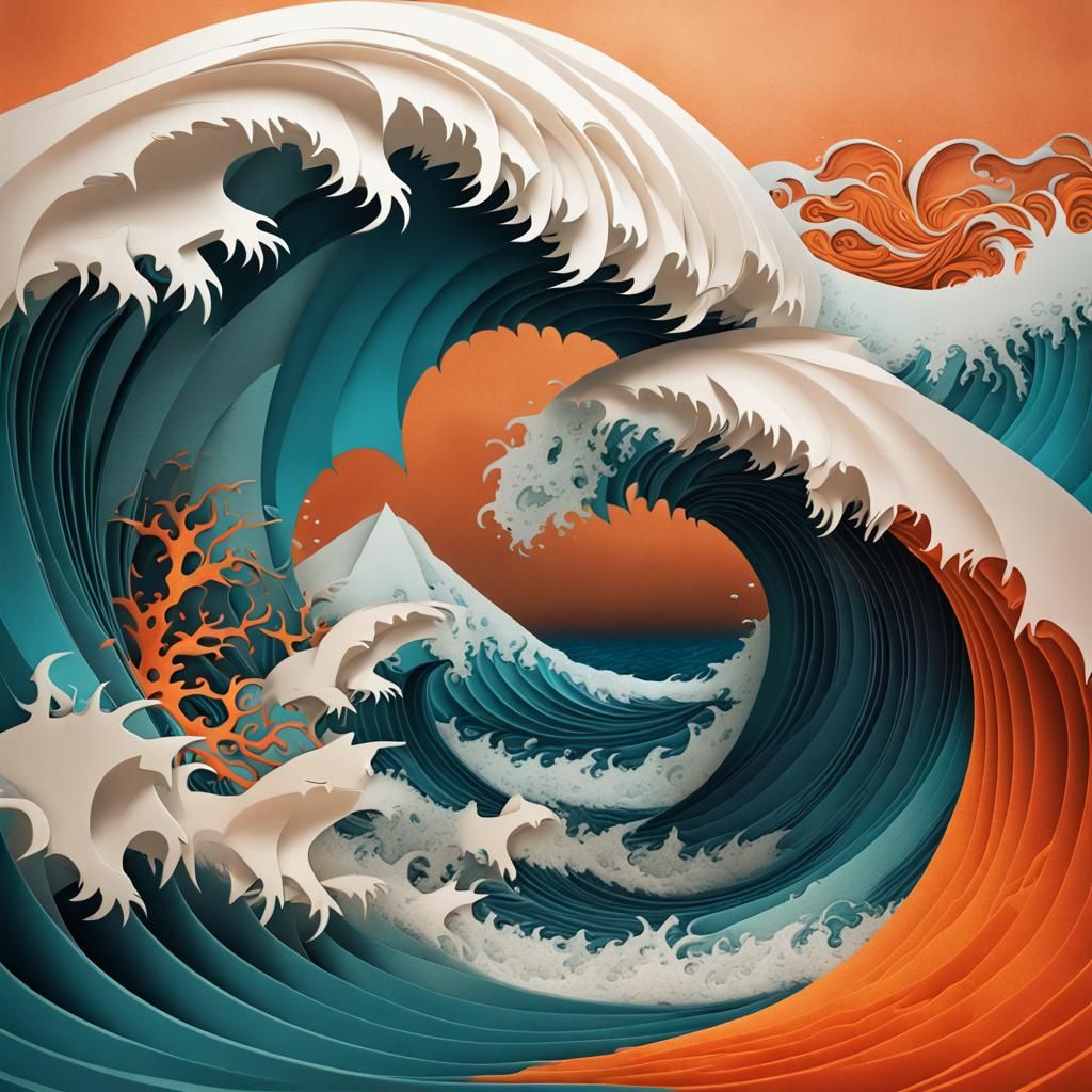 Great White Shark Emerges from Fractal Wave