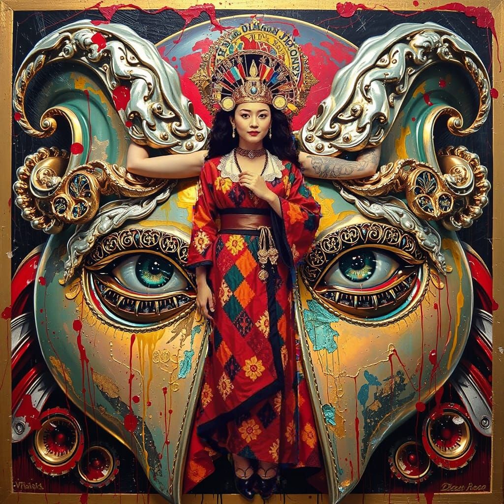 Hyperrealistic Gold and Silver Sculpture with Vivid Colors