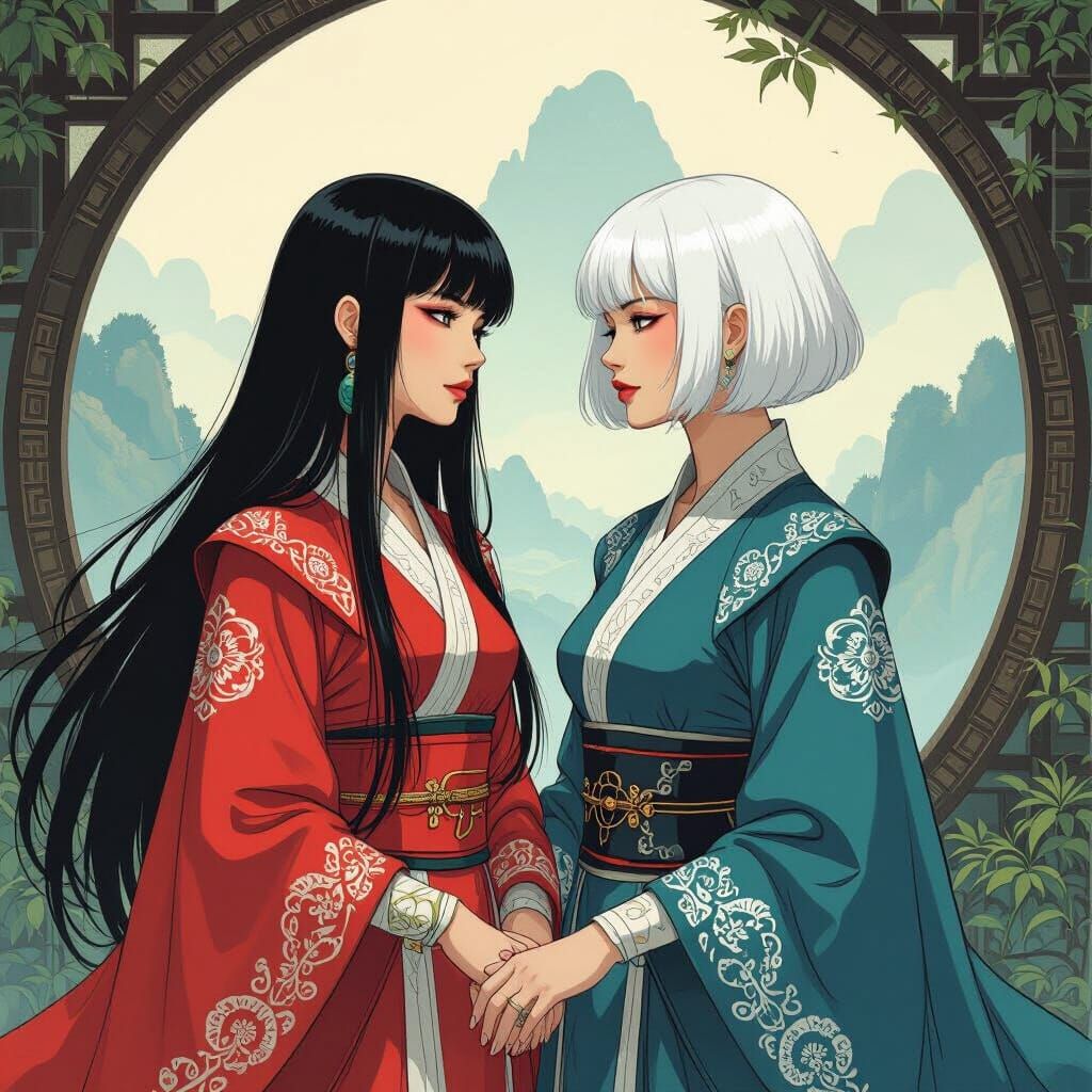 Yin Yang Sisters in Harmonious Digital Art