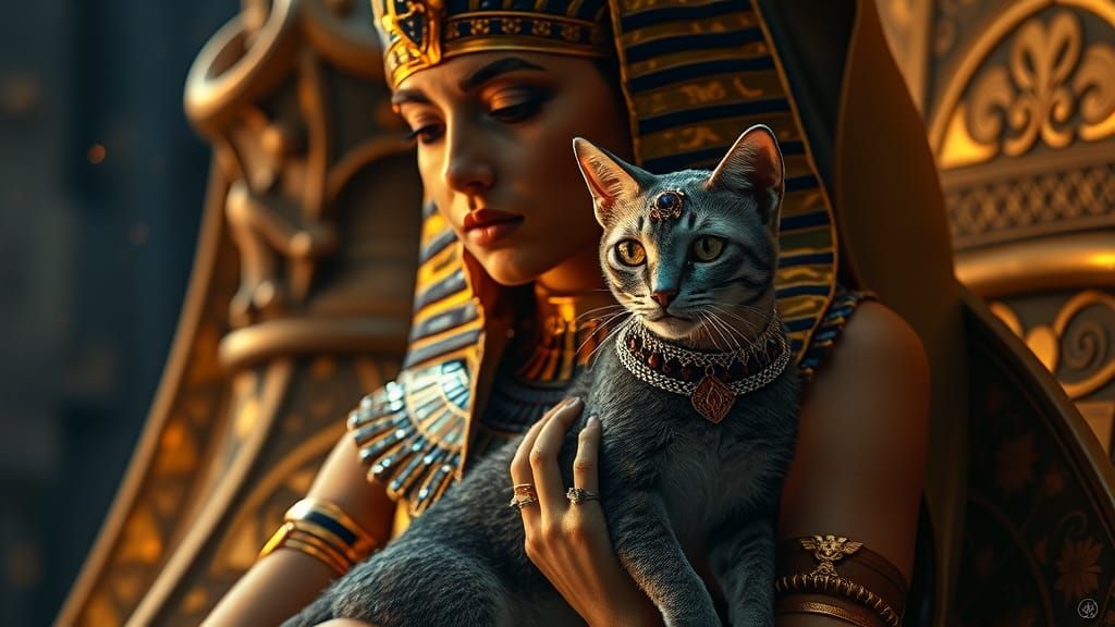 Egyptian Goddess with Alien Cat in Sci-Fi Style