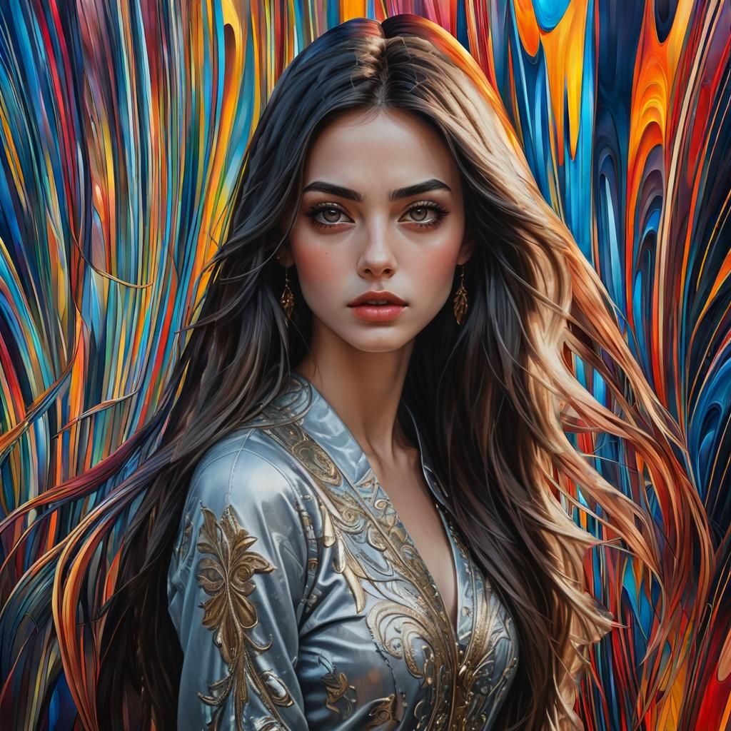 Beautiful woman, long hair, abstract background