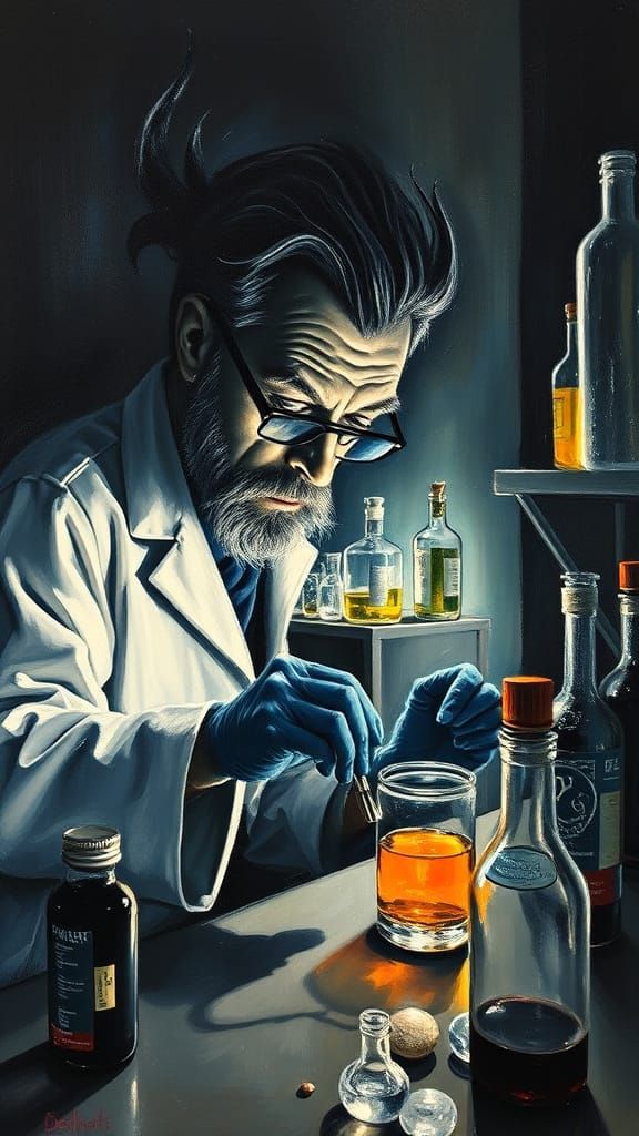 Mad Scientist in a Dark Laboratory Oil Painting