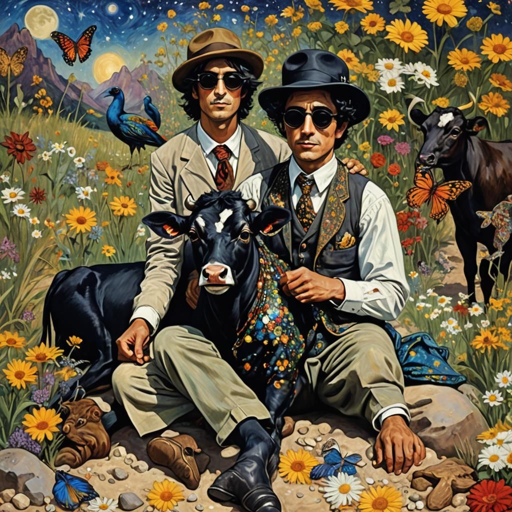 Surreal Cow in Daisy Field: Gothic Celtic Art