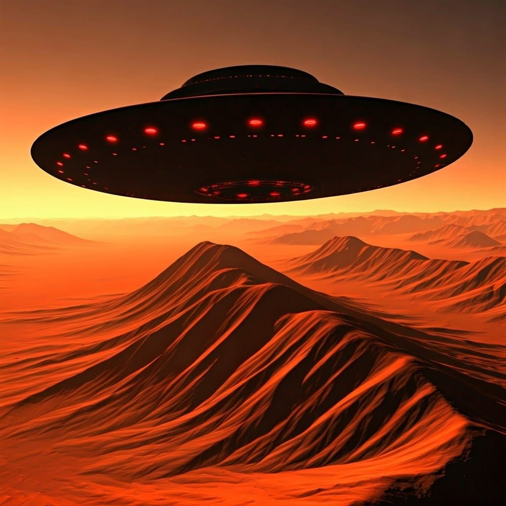 Futuristic UFO Soars Over Mars in a Gigeresque, Meadesque La...