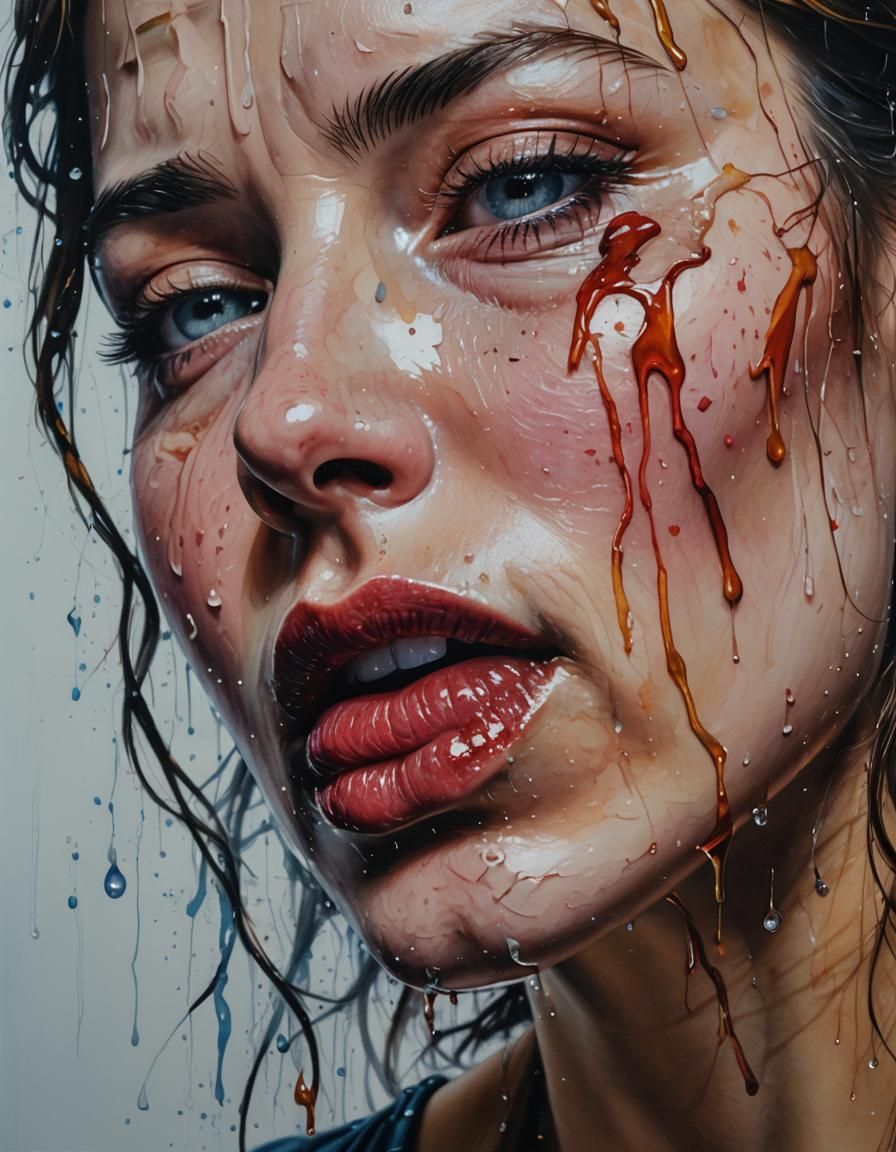 Emotional Woman's Portrait in Street Art Style